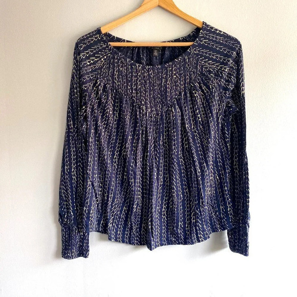 Lucky Brand Navy Blue Boho Top Small - Picture 3 of 9